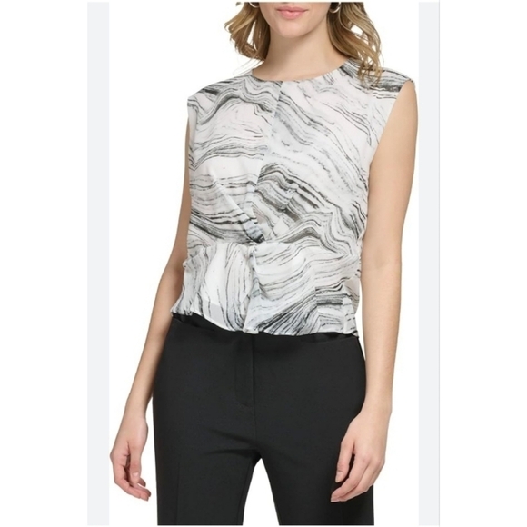 Calvin Klein Loose Fitted Poly Chiffon Sleeveless Twist Detail Blouse Sz XL NWT - Picture 1 of 10